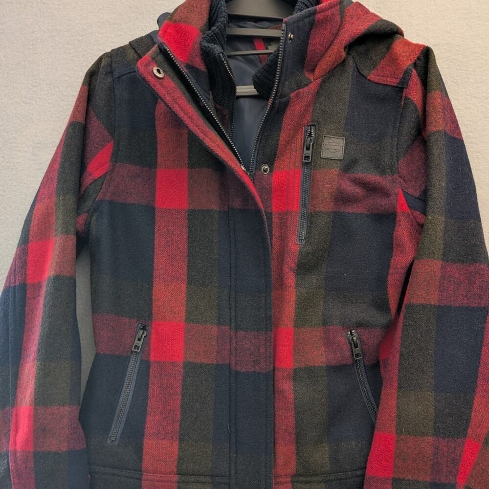 Harley Davidson Women's Large Jacket Plaid Red Navy Black Green Double Zip Wool